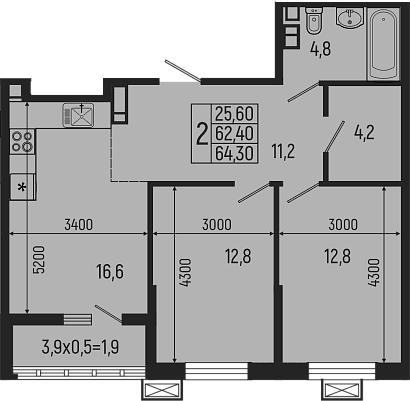 Продается 3-комн. квартира, 62.4 м²