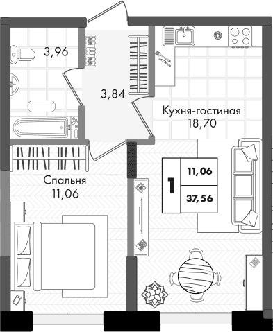 Продается 2-комн. квартира, 37.56 м²