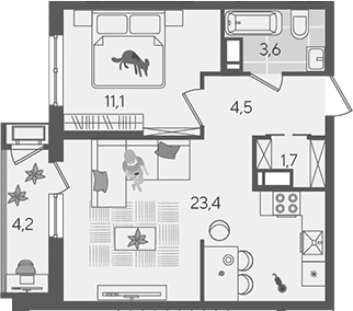 Продается 2-комн. квартира, 44.3 м²