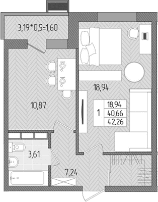Продается 1-комн. квартира, 40.66 м²