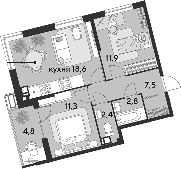 Продается 3-комн. квартира, 54.5 м²