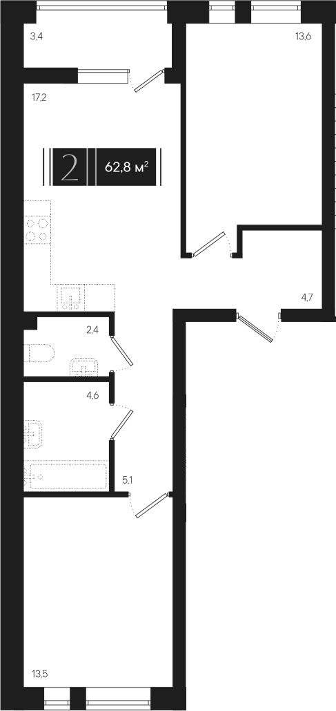Продается 2-комн. квартира, 61.1 м²