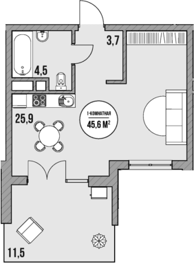 Продается 1-комн. квартира, 34.1 м²