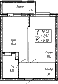 Продается 1-комн. квартира, 41.51 м²