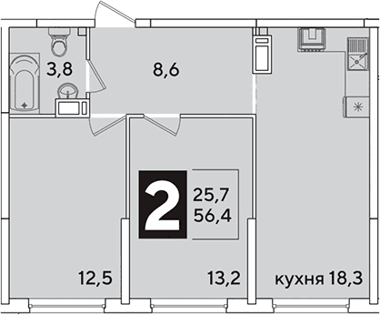Продается 3-комн. квартира, 56.4 м²