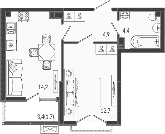 Продается 1-комн. квартира, 36.2 м²