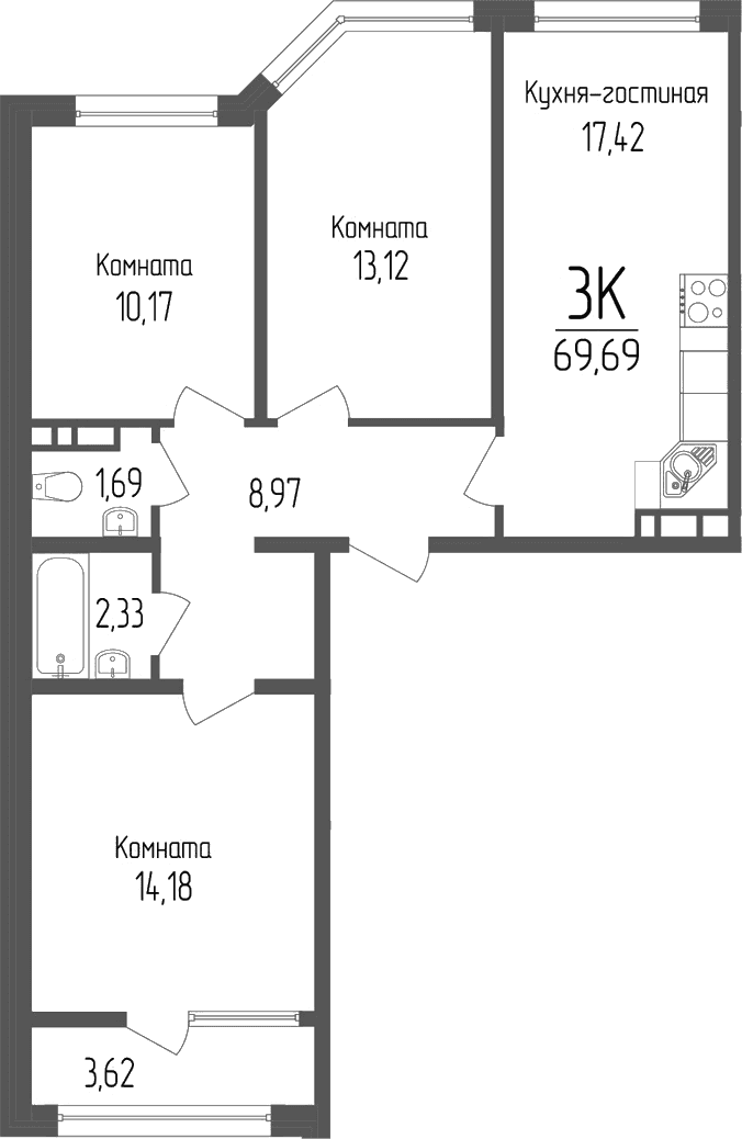 Продается 3-комн. квартира, 67.88 м²