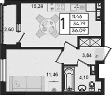 Продается 1-комн. квартира, 34.79 м²