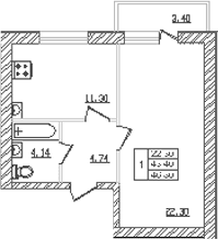 Продается 1-комн. квартира, 41.02 м²