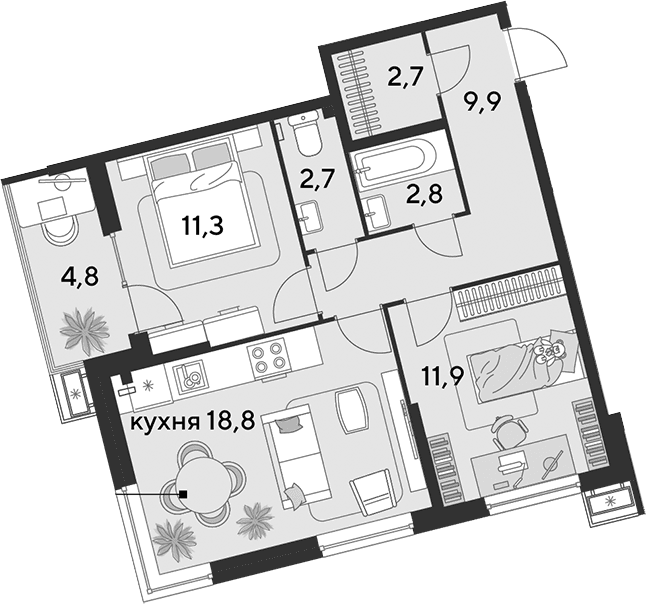 Продается 3-комн. квартира, 60.1 м²