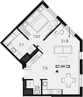 Продается 1-комн. квартира, 62.6 м²