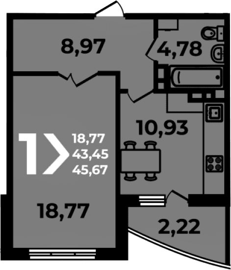 Продается 1-комн. квартира, 43.45 м²
