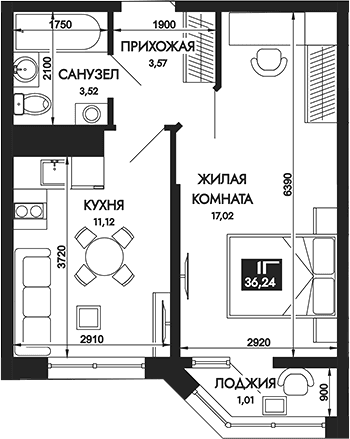 Продается 1-комн. квартира, 35.23 м²