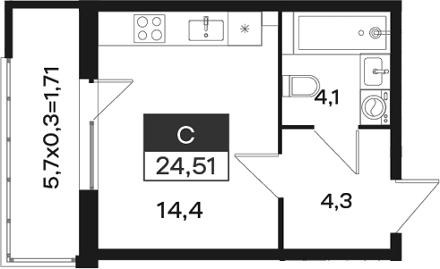 Продается 1-комн. квартира, 22.8 м²