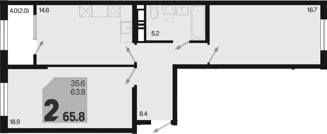 Продается 2-комн. квартира, 63.8 м²