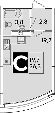 Продается 1-комн. квартира, 26.3 м²