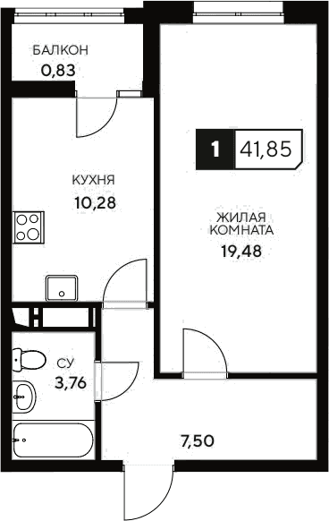Продается 1-комн. квартира, 41.02 м²