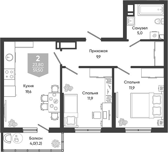 Продается 3-комн. квартира, 58.3 м²