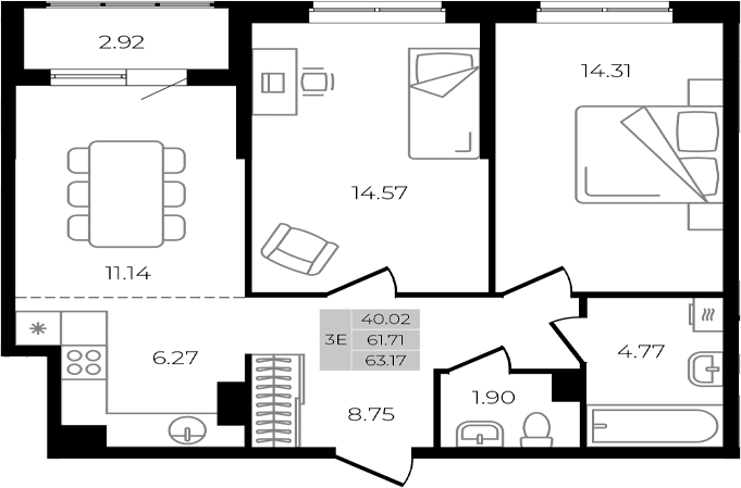 Продается 3-комн. квартира, 61.71 м²