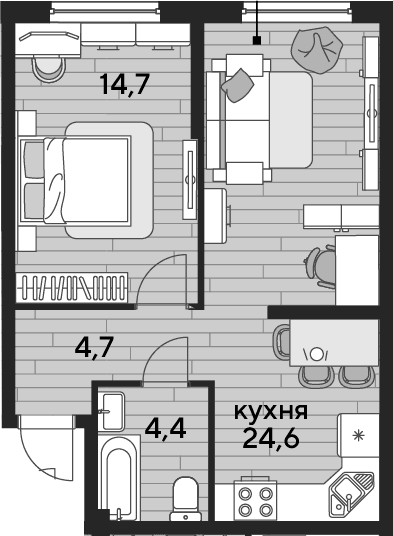 Продается 1-комн. квартира, 48.4 м²