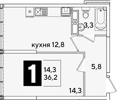 Продается 1-комн. квартира, 36.2 м²