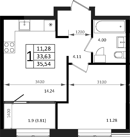 Продается 2-комн. квартира, 33.63 м²