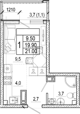 Продается 1-комн. квартира, 19.9 м²