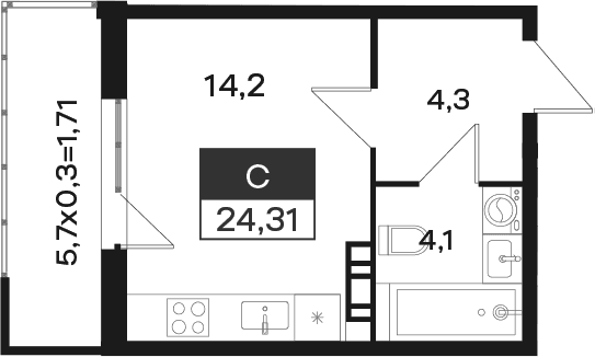 Продается 1-комн. квартира, 22.6 м²