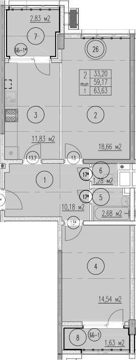 Продается 2-комн. квартира, 59.17 м²