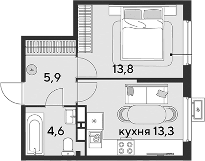 Продается 1-комн. квартира, 37.6 м²