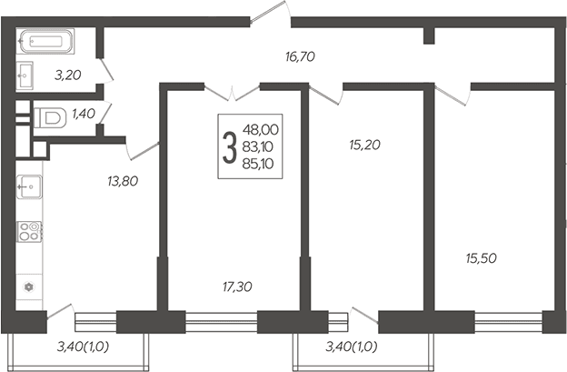 Продается 3-комн. квартира, 84.23 м²