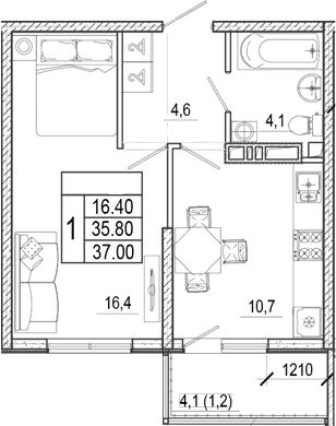Продается 1-комн. квартира, 35.8 м²