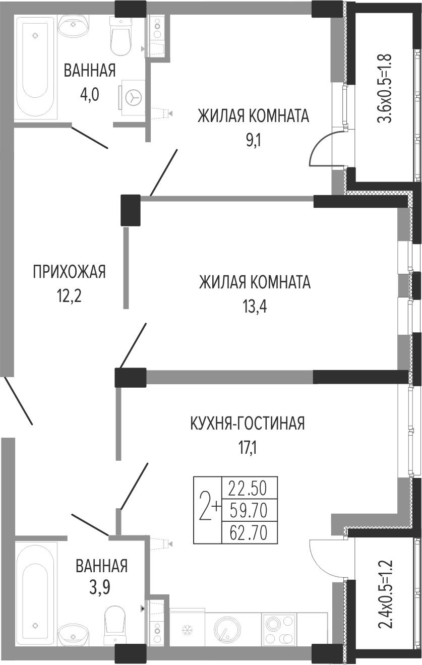Продается 3-комн. квартира, 61.05 м²