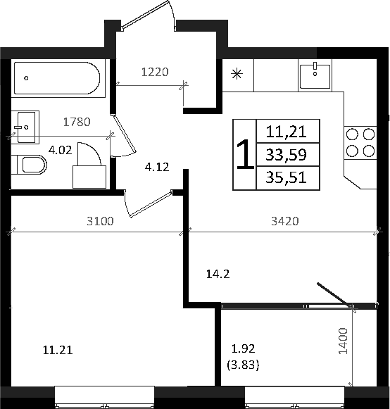 Продается 2-комн. квартира, 33.59 м²
