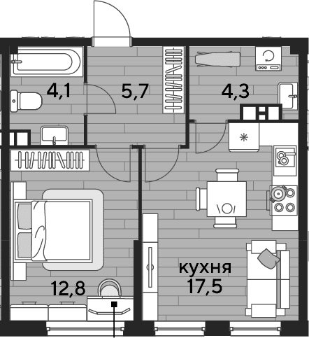 Продается 1-комн. квартира, 44.4 м²