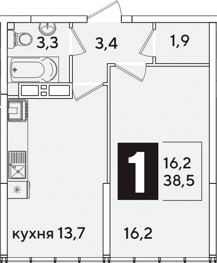 Продается 1-комн. квартира, 38.5 м²