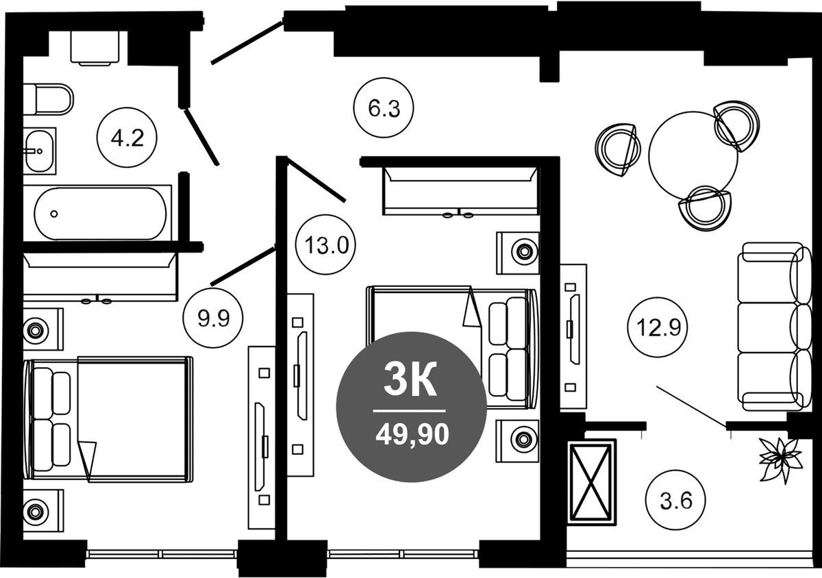Продается 2-комн. квартира, 46.3 м²