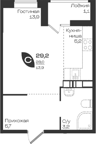 Продается 1-комн. квартира, 28.1 м²
