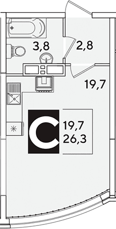 Продается 1-комн. квартира, 26.3 м²