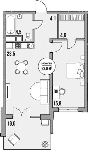 Продается 1-комн. квартира, 52.5 м²