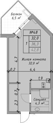 Продается 1-комн. квартира, 36.3 м²