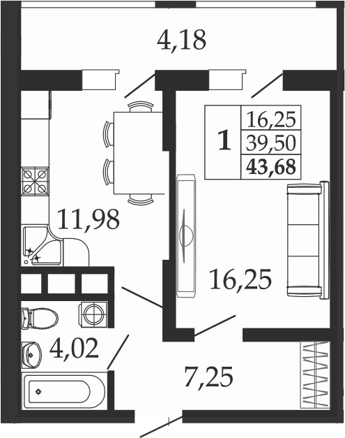 Продается 1-комн. квартира, 39.5 м²