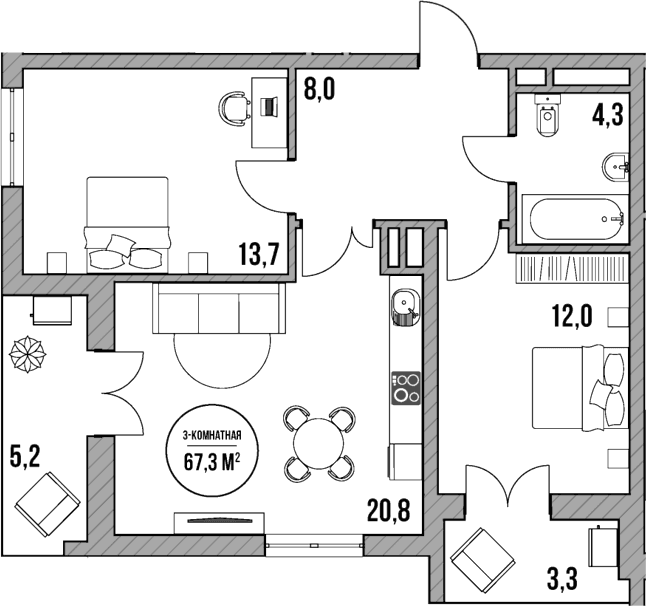 Продается 3-комн. квартира, 58.8 м²