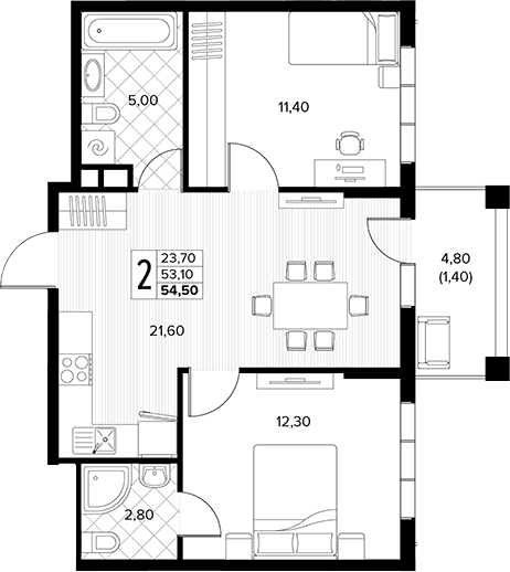 Продается 2-комн. квартира, 53.1 м²