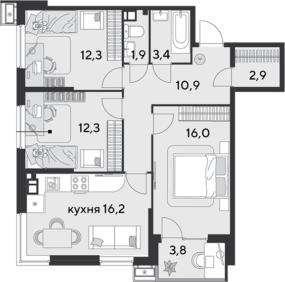 Продается 4-комн. квартира, 75.9 м²