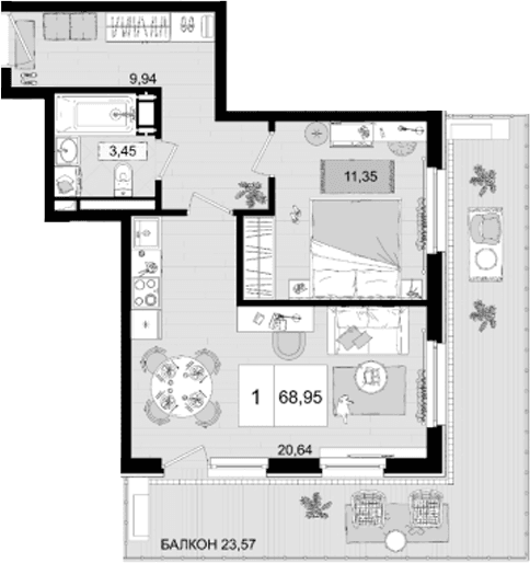 Продается 2-комн. квартира, 45.38 м²