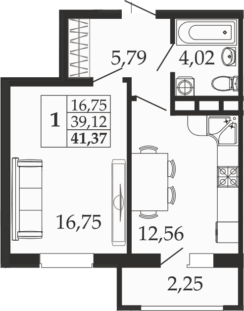 Продается 1-комн. квартира, 39.12 м²