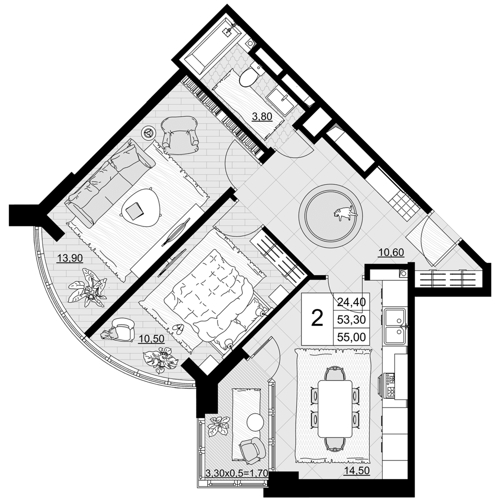 Продается 2-комн. квартира, 53.3 м²