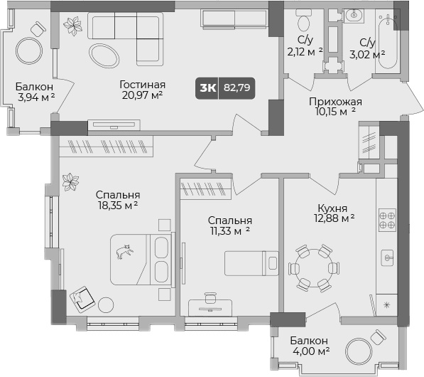Продается 3-комн. квартира, 80.91 м²