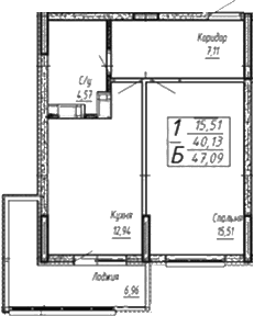 Продается 1-комн. квартира, 45.14 м²